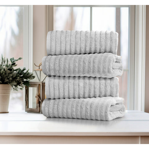 Bibb Home 4 Pack Ribbed Egyptian Cotton Bath Towel Set