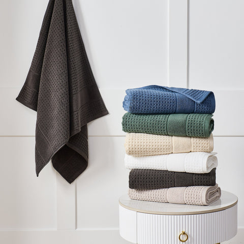 Kathy Ireland Waffle Textured Zero Twist Cotton Bath Towel Set