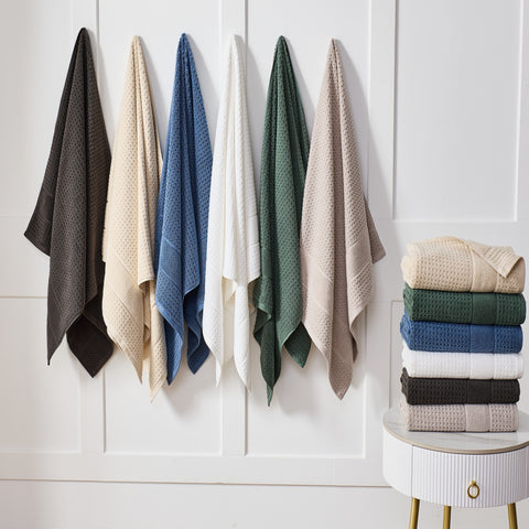 Kathy Ireland Waffle Textured Zero Twist Cotton Bath Towel Set