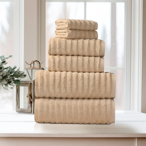 Bibb Home 6 Piece Ribbed Egyptian Cotton Towel Set