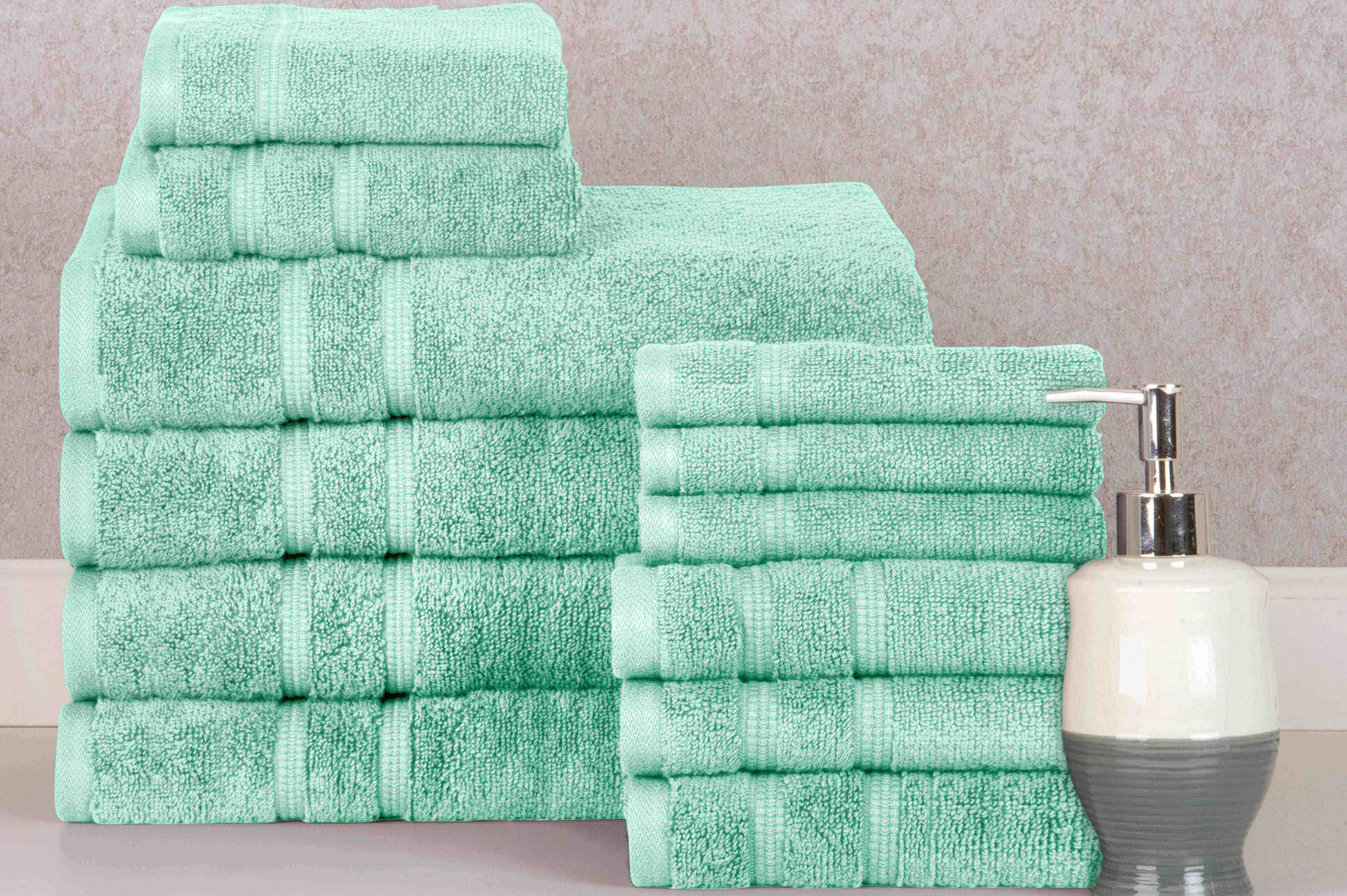 Light Green Colour of 12 Piece Zero Twist Egyptian Cotton Towel Set