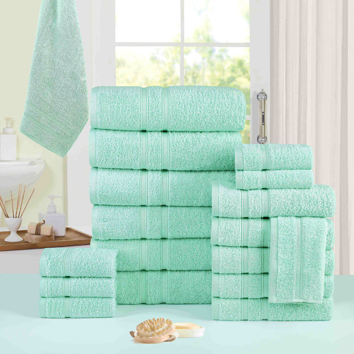 Aqua Colour of 18 Piece Zero Twist Egyptian Cotton Towel Set