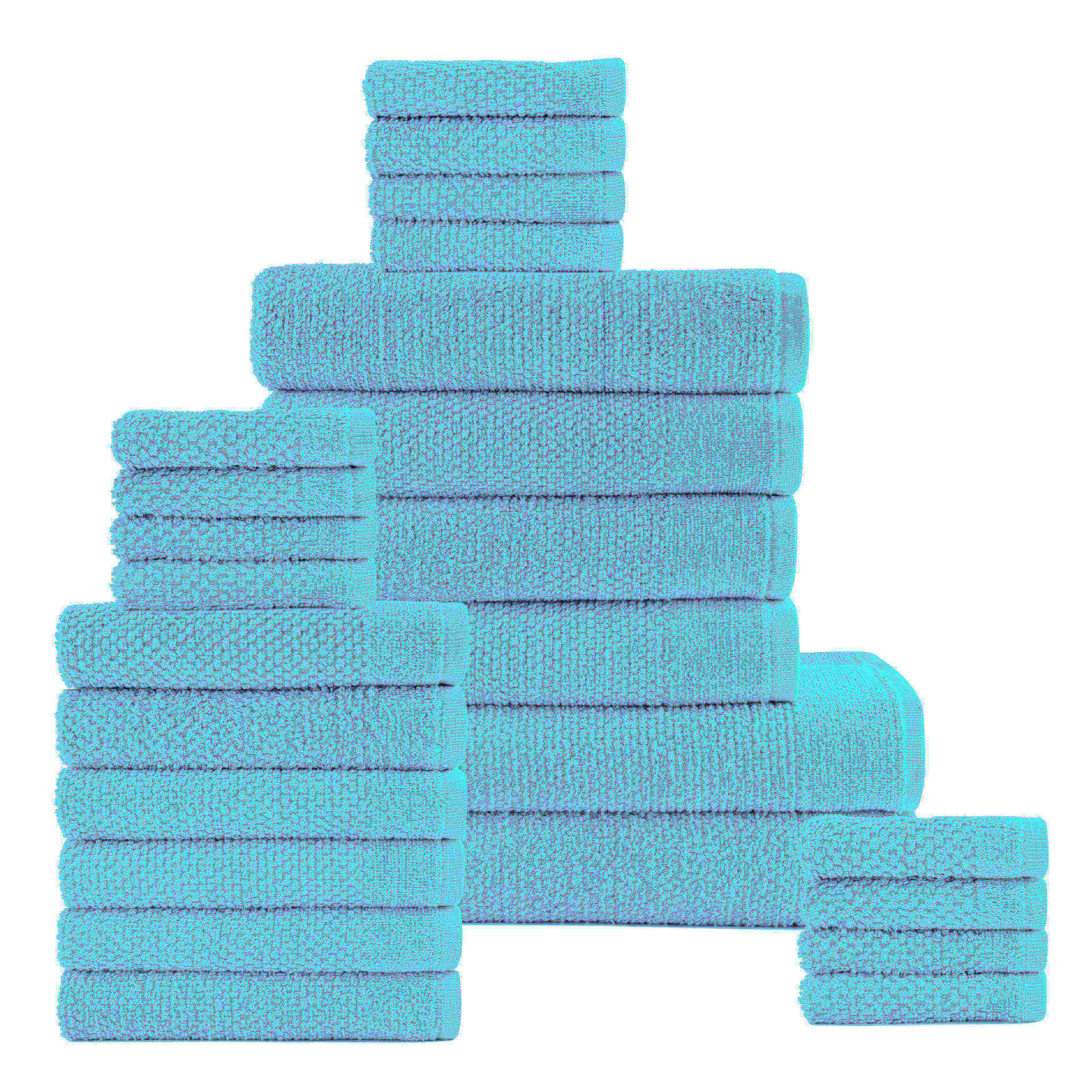 Aqua Colour of 24 Piece Popcorn Cotton Bath Towel Set