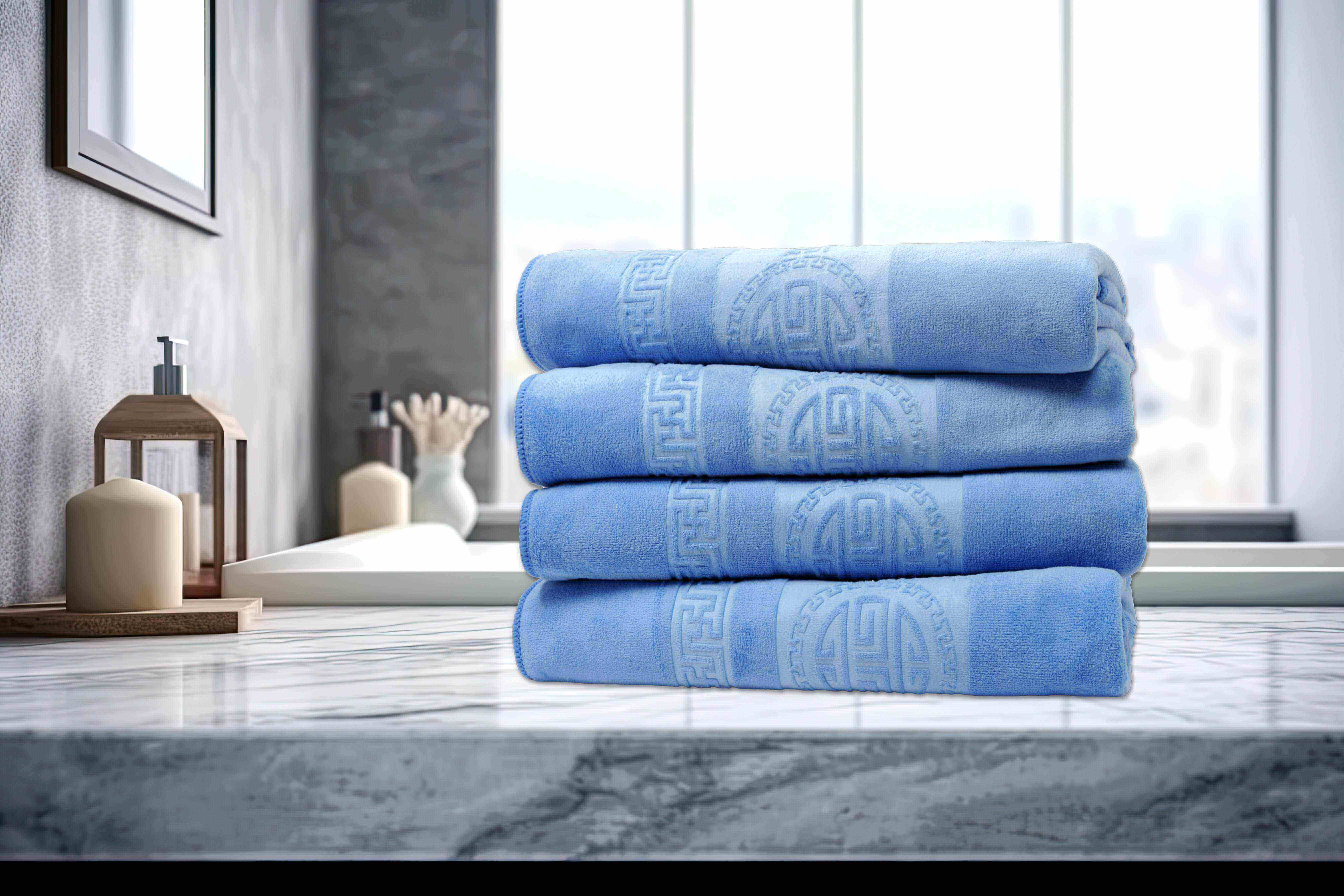 Blue Colour Dan River 4 Piece Embossed Microfiber Bath Towel Set