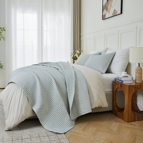 3-Piece Seersucker Textured Quilt & Sham Set