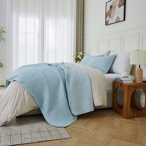 3-Piece Seersucker Textured Quilt & Sham Set