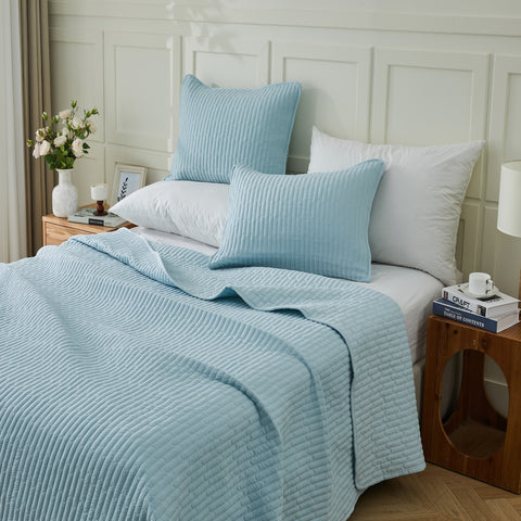 3-Piece Seersucker Textured Quilt & Sham Set