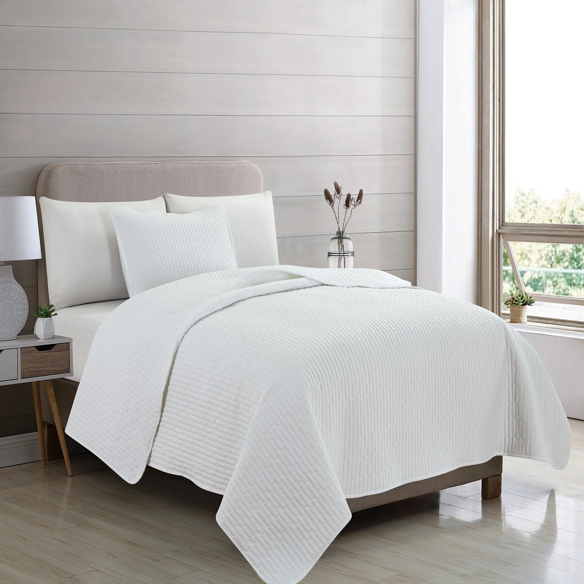 3-Piece Seersucker Textured Quilt & Sham Set