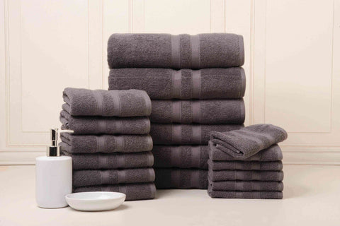 Solid Charcoal Colour of 18 Piece Egyptian Cotton Towel Set