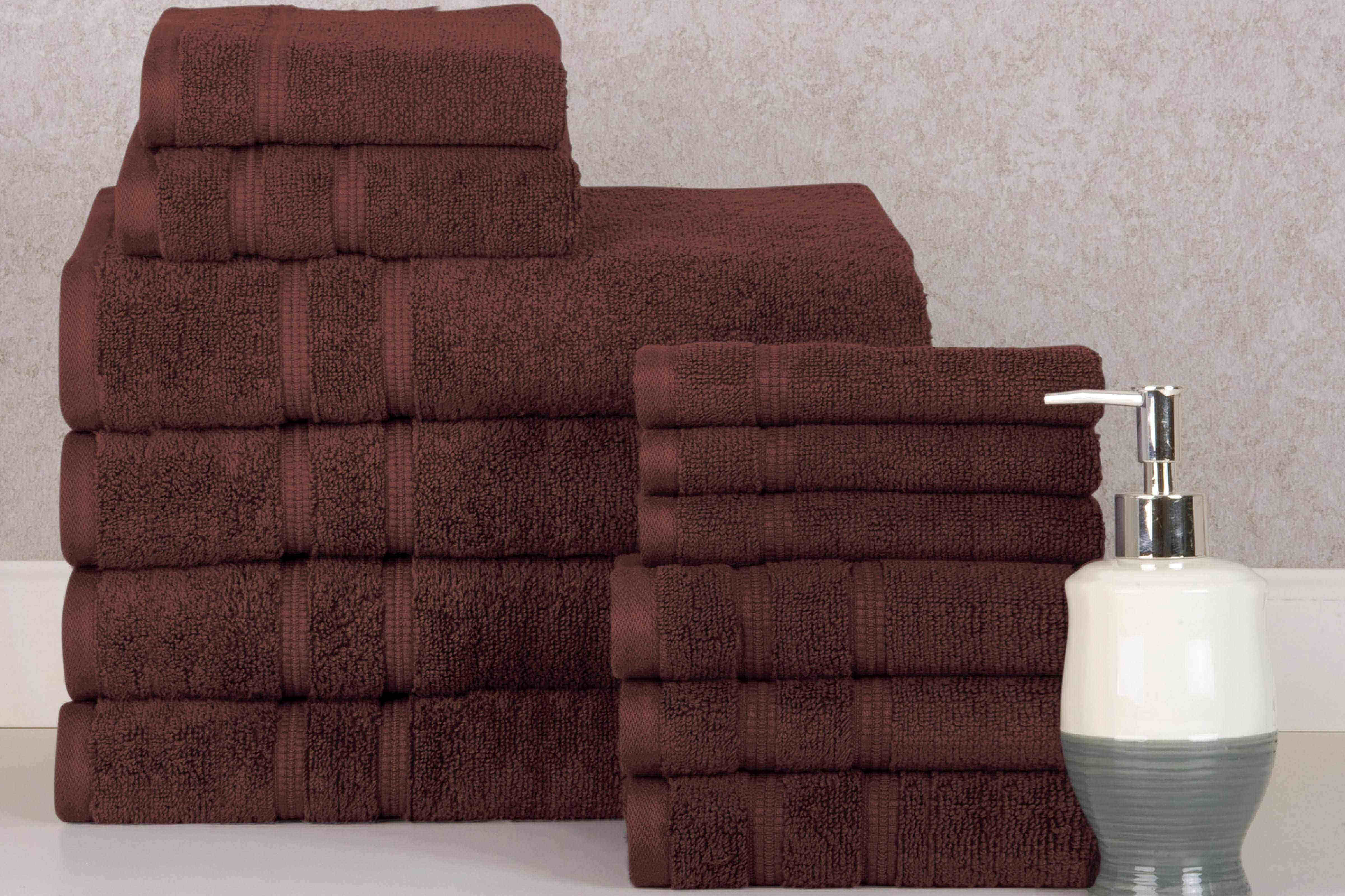 Chocolate Colour of 12 Piece Zero Twist Egyptian Cotton Towel Set