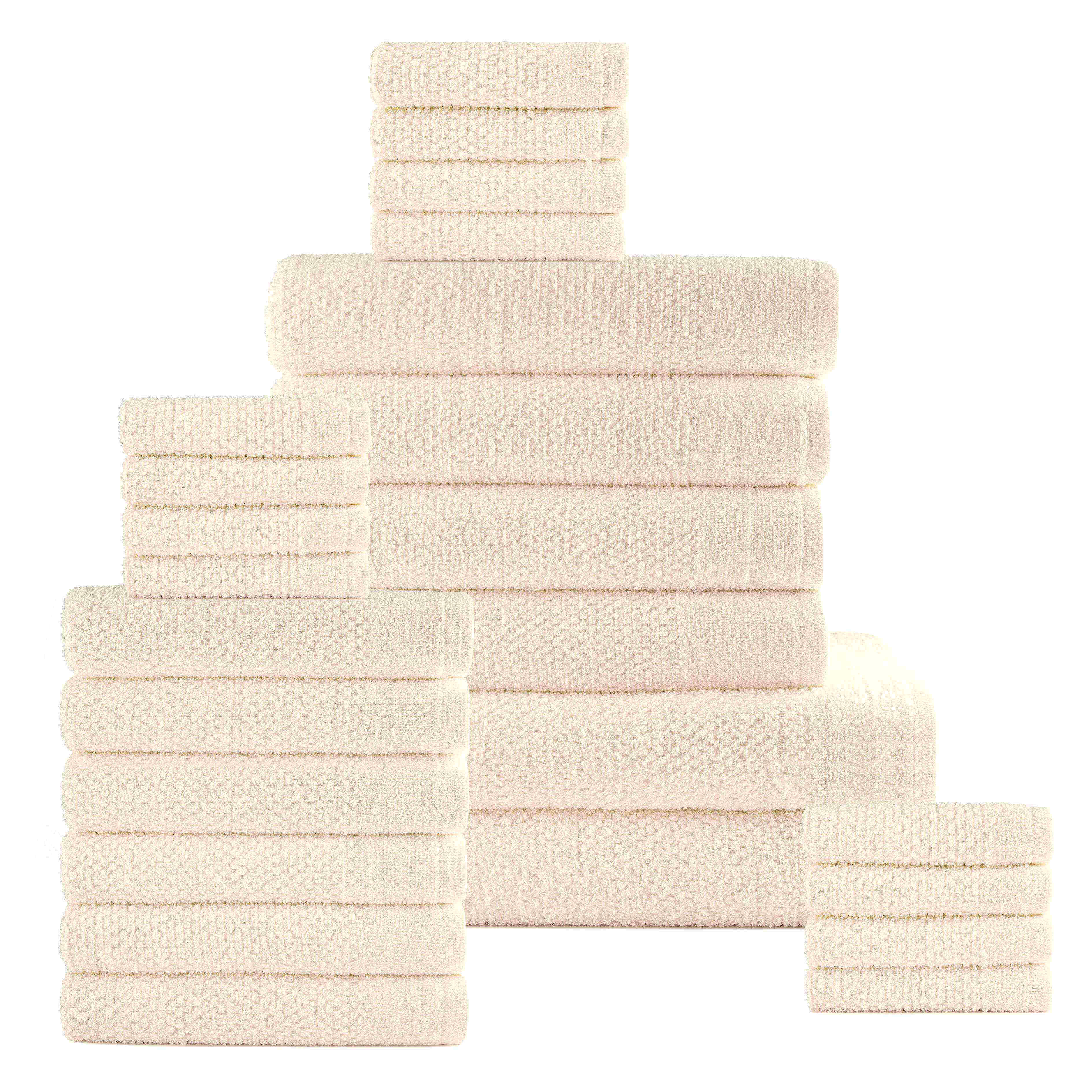 Cream Colour of 24 Piece Popcorn Cotton Bath Towel Set