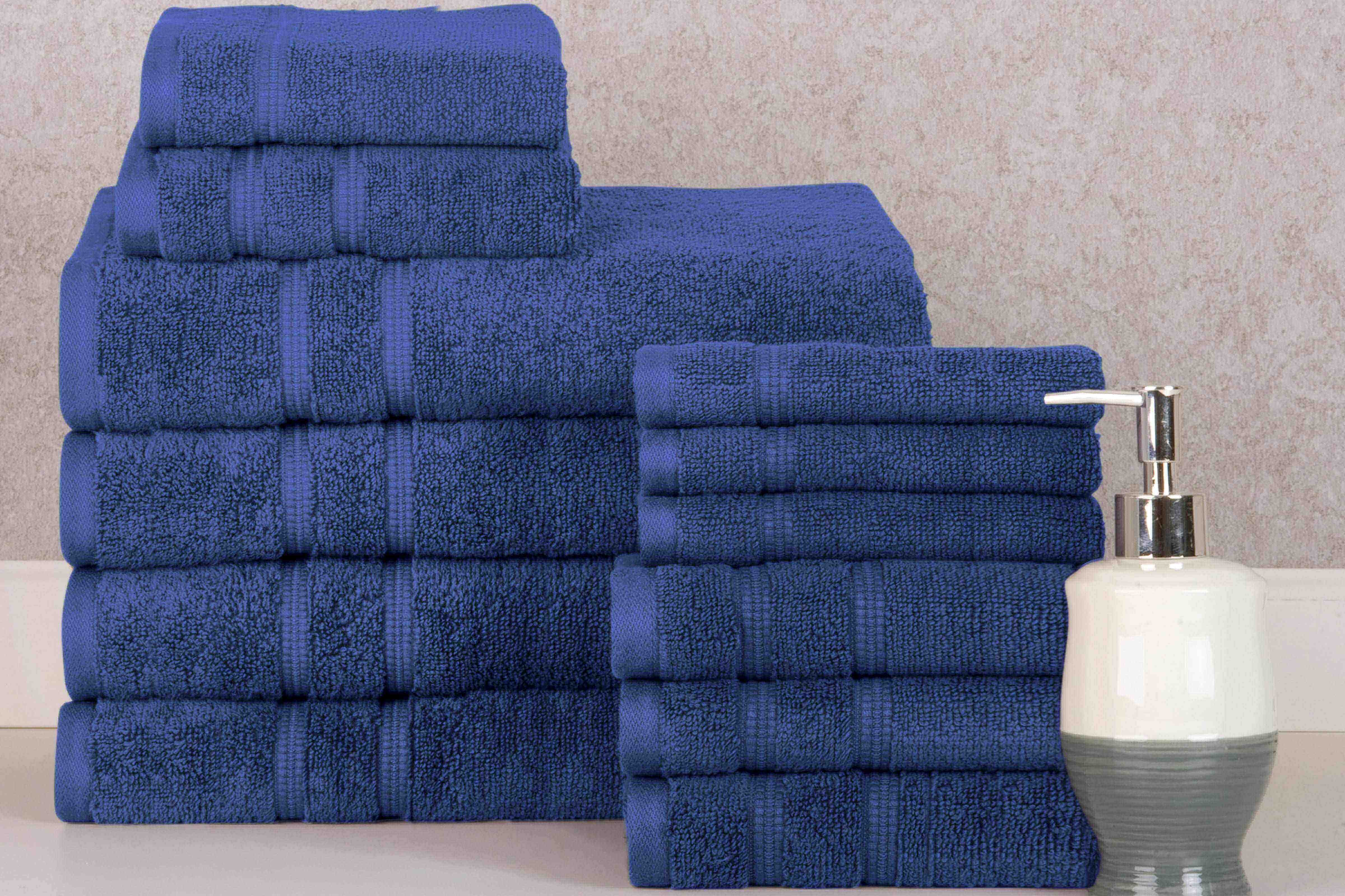 Dark Blue Colour of 12 Piece Zero Twist Egyptian Cotton Towel Set