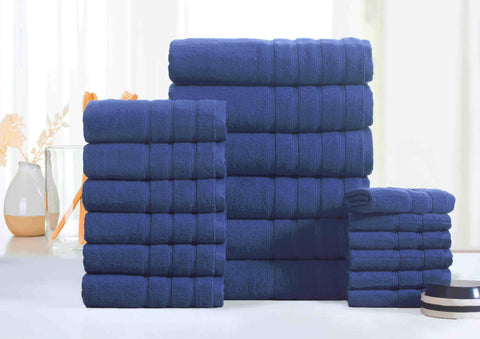 Dark Blue Colour of 18 Piece Zero Twist Egyptian Cotton Towel Set