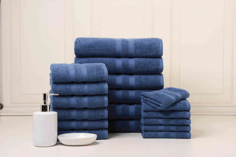 Solid Dark Blue of Colour of 18 Piece Egyptian Cotton Towel Set