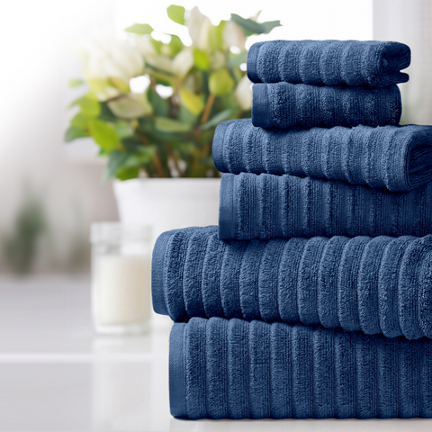 Bibb Home 6 Piece Ribbed Egyptian Cotton Towel Set