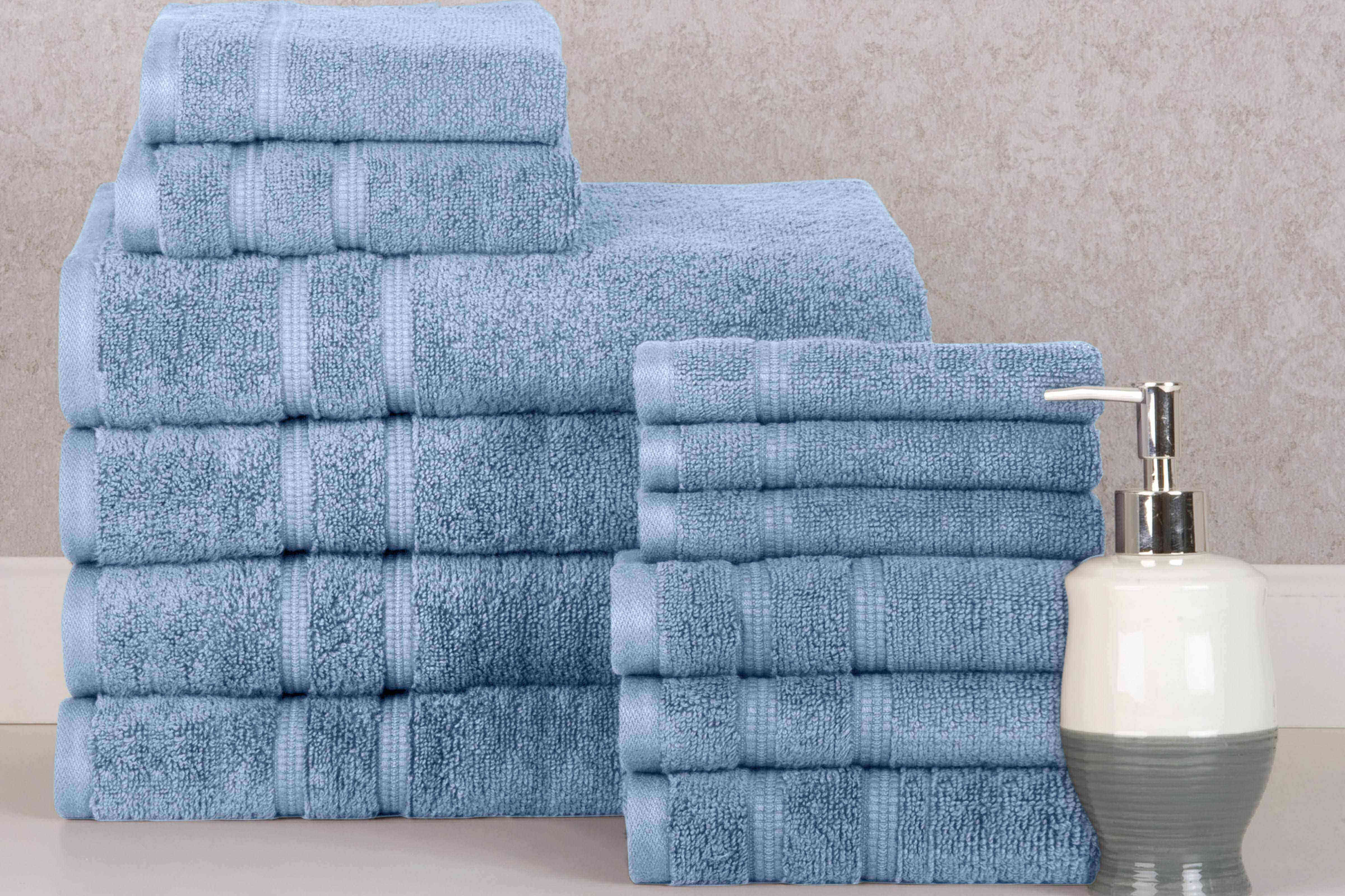 Dusty Blue Colour of 12 Piece Zero Twist Egyptian Cotton Towel Set