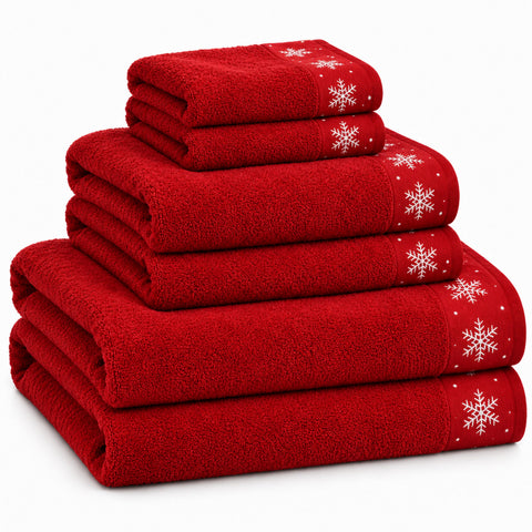 6-Piece Cotton Reversible Christmas Towel Set