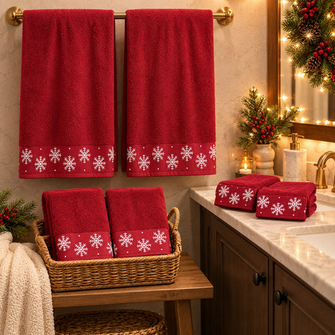 6-Piece Cotton Reversible Christmas Towel Set