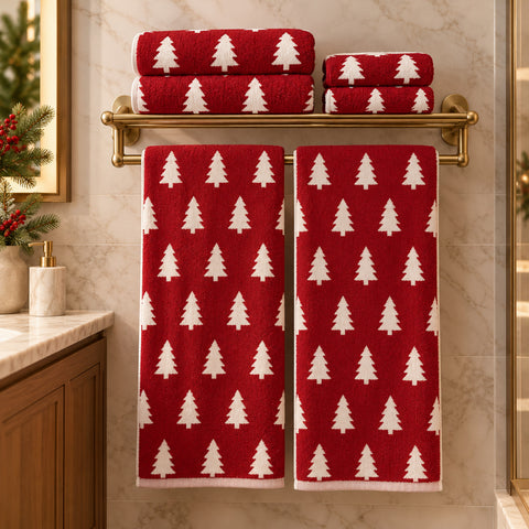 6-Piece Cotton Reversible Christmas Towel Set
