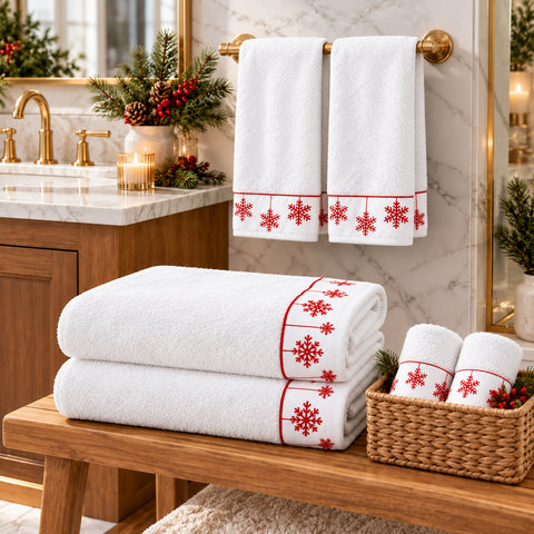 6-Piece Cotton Reversible Christmas Towel Set