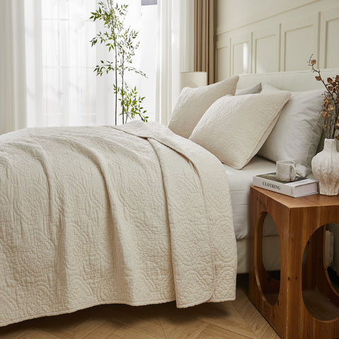 Patina Vie 3 Piece 100% Cotton Stitched Embroidered Quilt Set