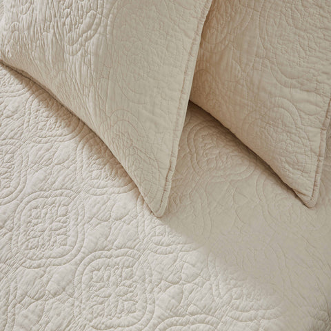 Patina Vie 3 Piece 100% Cotton Stitched Embroidered Quilt Set