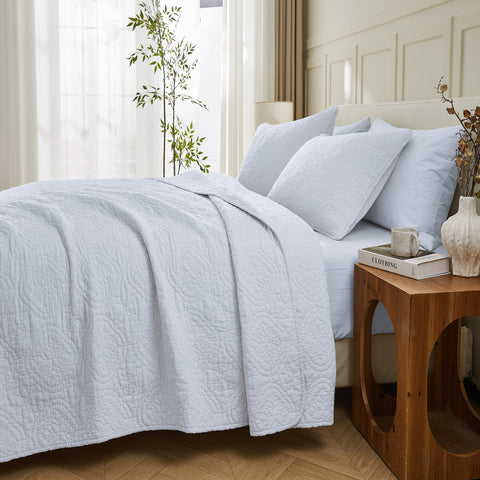 Patina Vie 3 Piece 100% Cotton Stitched Embroidered Quilt Set