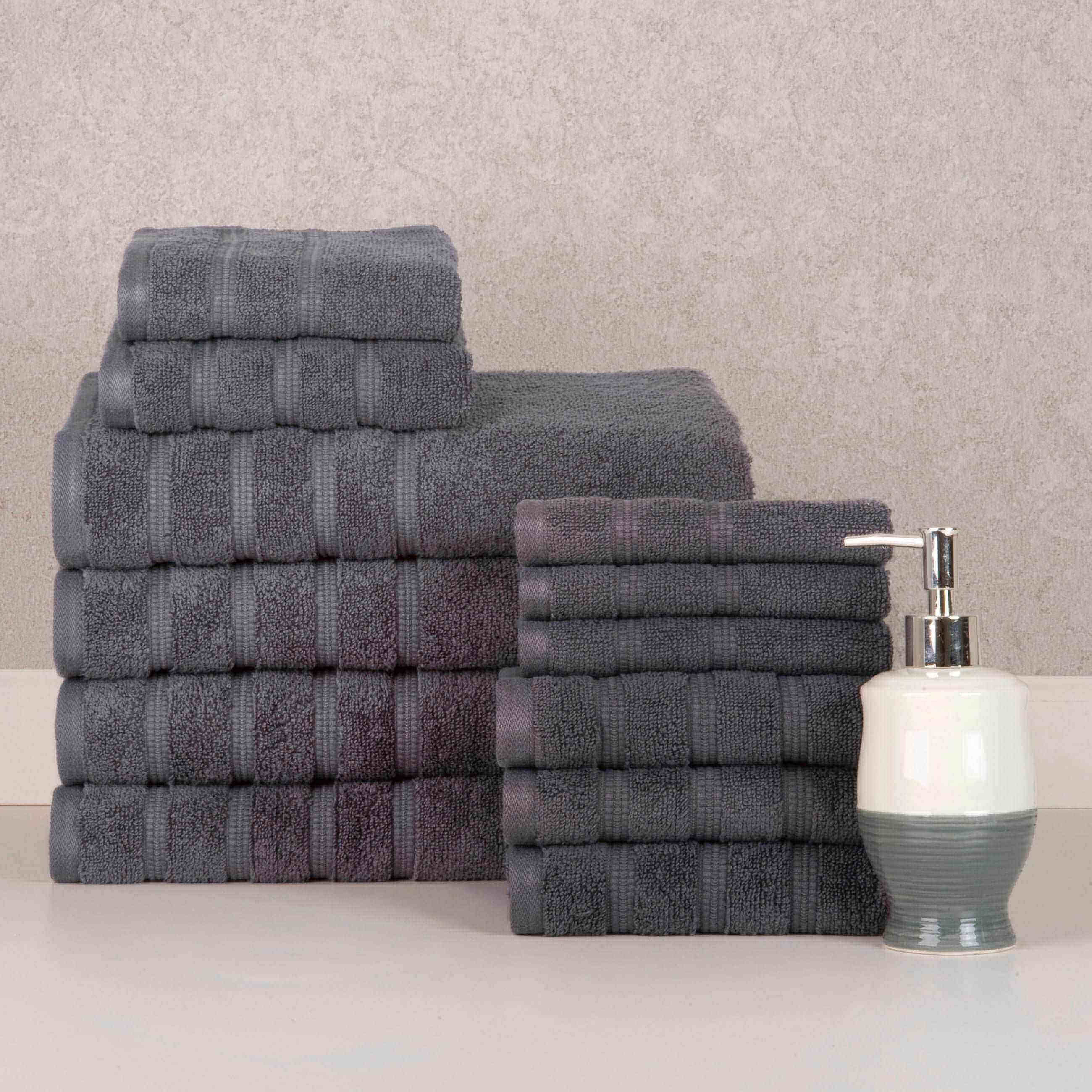 Grey Color of 12 Piece Zero Twist Egyptian Cotton Towel Set