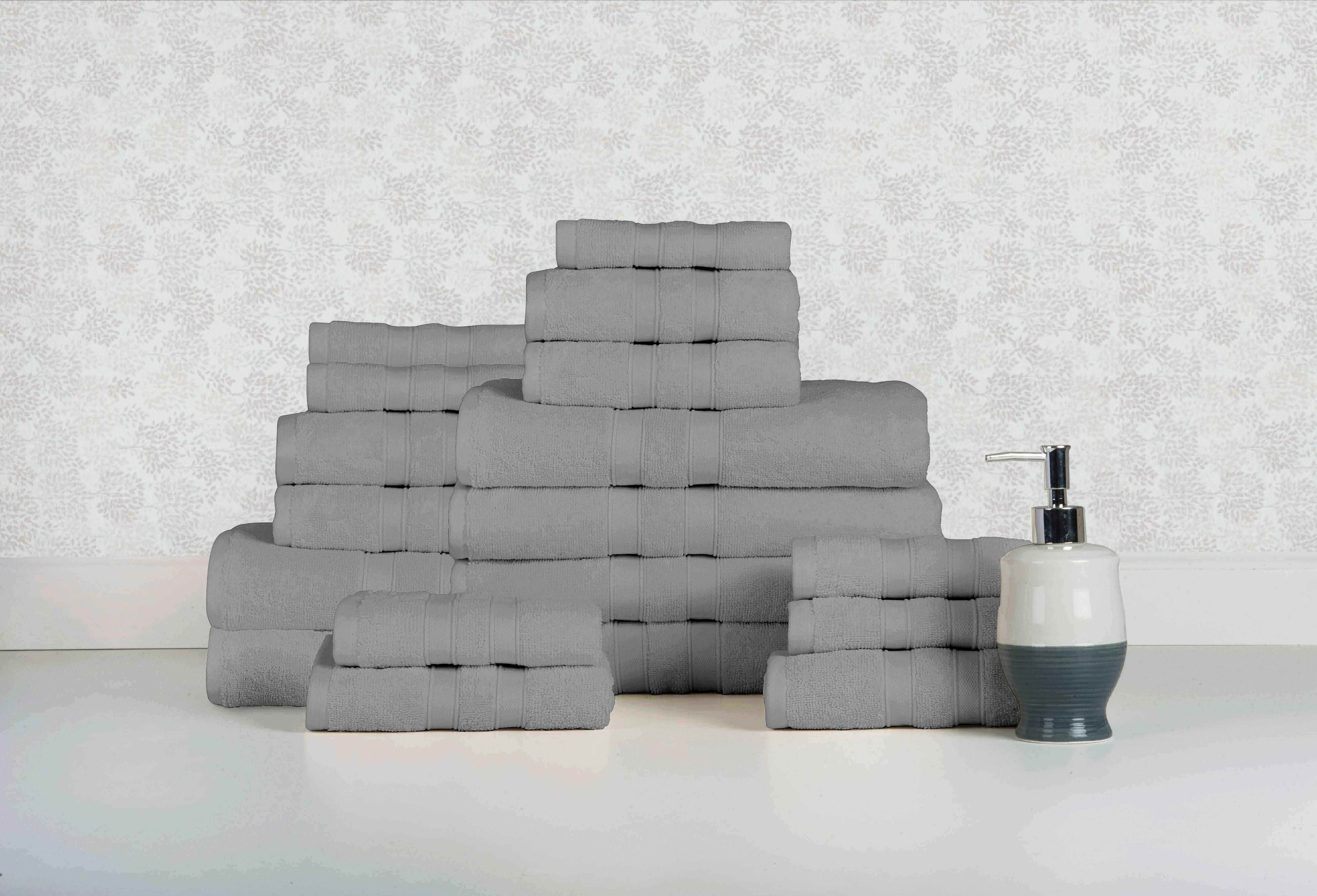 Solid Grey Colour of 18 Piece Egyptian Cotton Towel Set