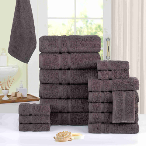 Grey Colour of 18 Piece Zero Twist Egyptian Cotton Towel Set