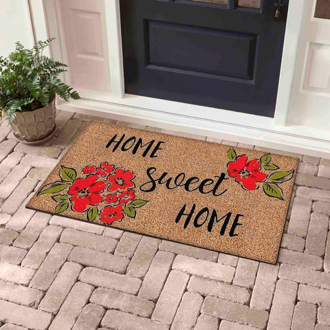 Home Sweet Home Flowers Printed Mat of Coir Outdoor Printed Door Mat  
