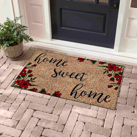 Home Sweet Home Roses Printed Mats of Coir Outdoor Printed Door Mat 