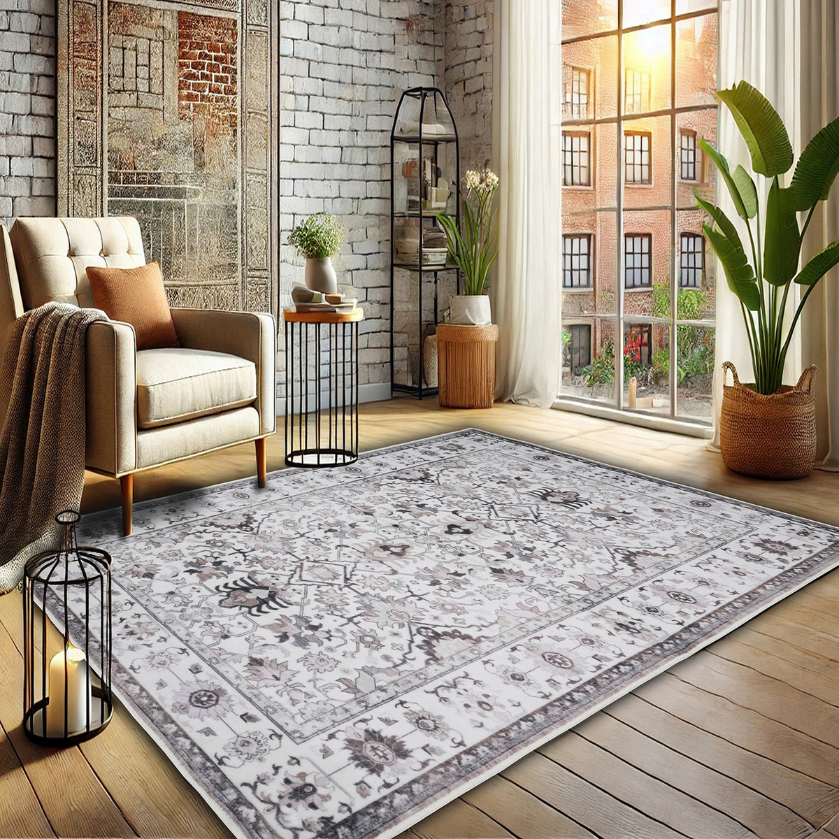 Bibb Home Washable Flannel Printed Area Rug with Latex Back 3x5 ft