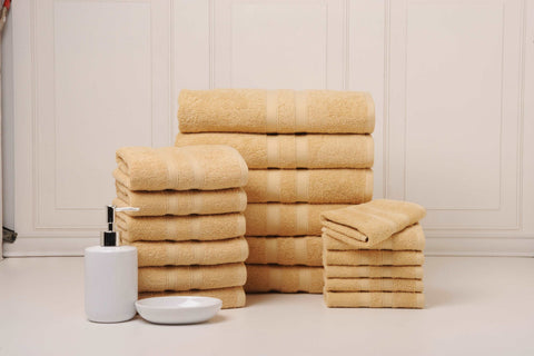Solid Mustard Colour of 18 Piece Egyptian Cotton Towel Set 