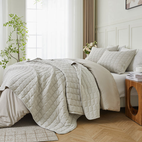 3-Piece Seersucker Textured Quilt & Sham Set