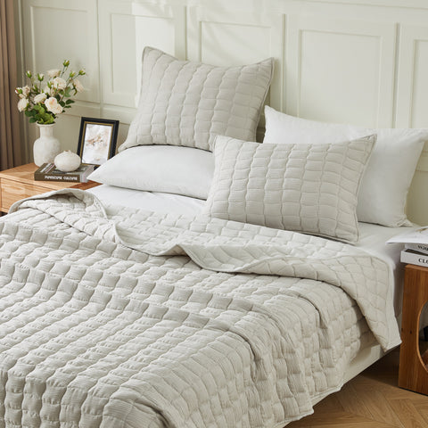3-Piece Seersucker Textured Quilt & Sham Set