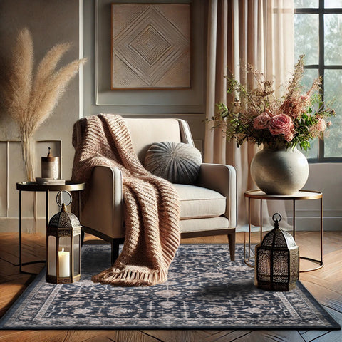 Bibb Home Washable Flannel Printed Area Rug with Latex Back 5x7 ft
