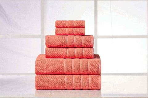 Popcorn Coral Colour of 6 Piece Egyptian Cotton Towel Set