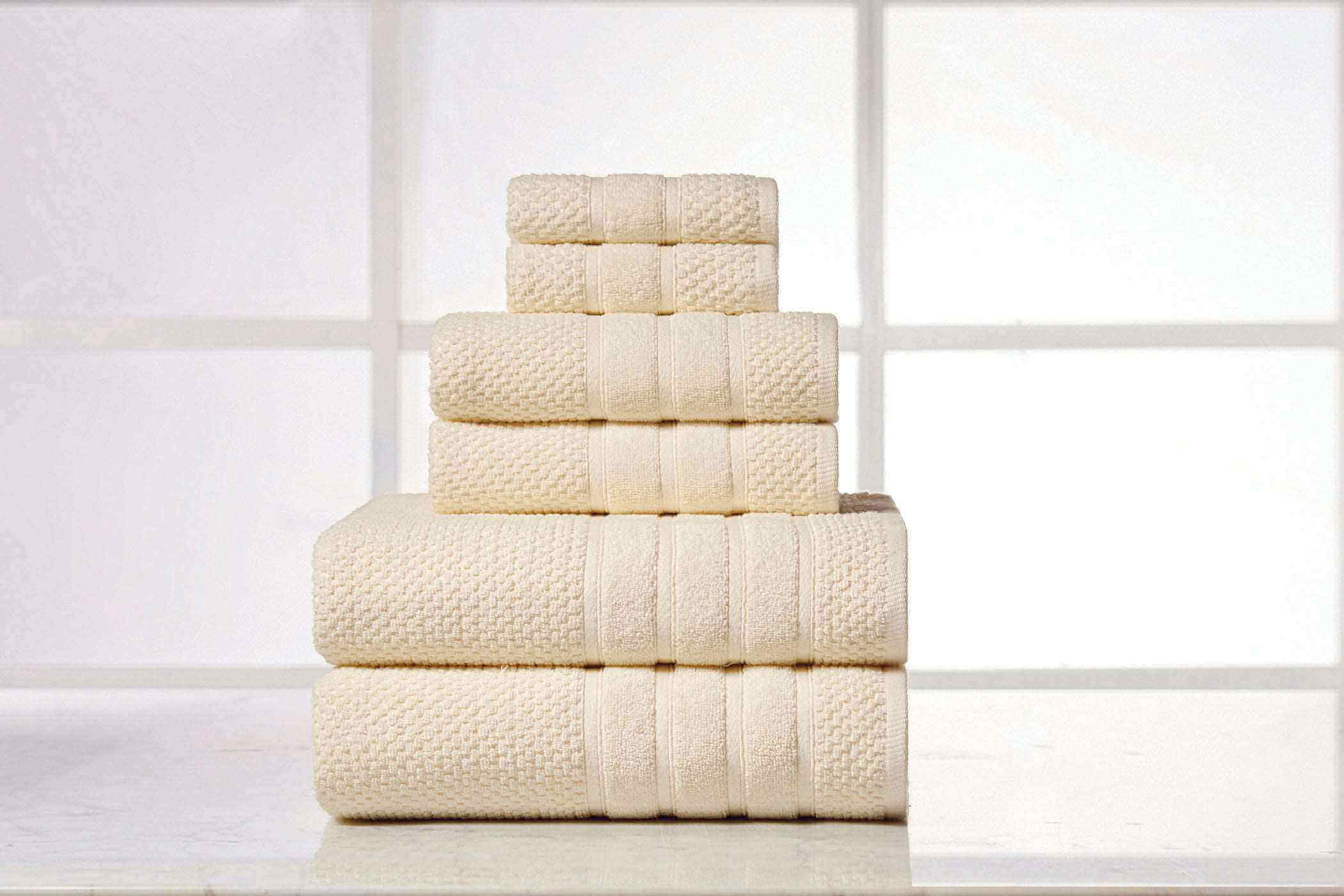 Popcorn Ivory Colour of 6 Piece Egyptian Cotton Towel Set