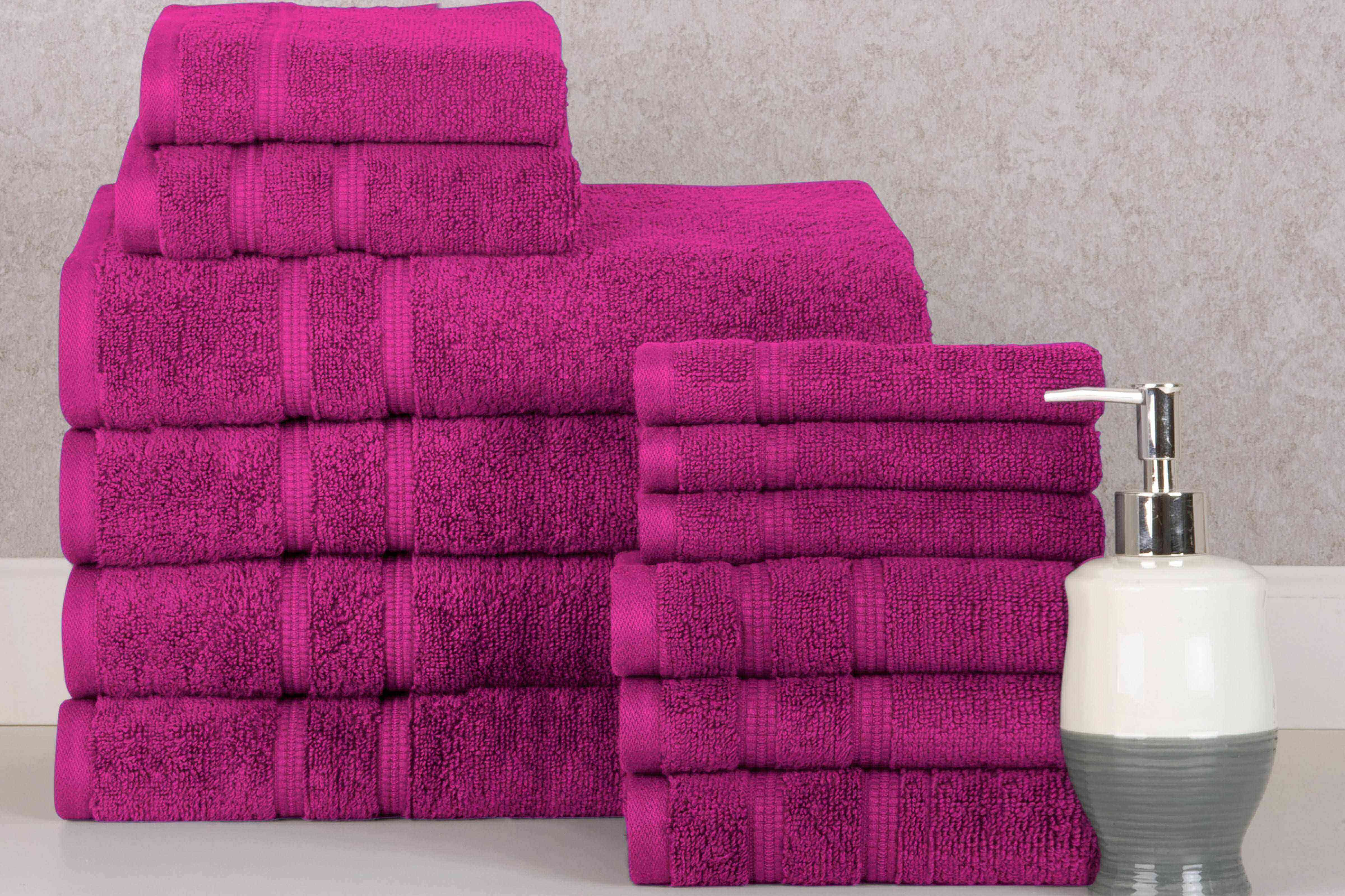 Raspberry Colour of 12 Piece Zero Twist Egyptian Cotton Towel Set