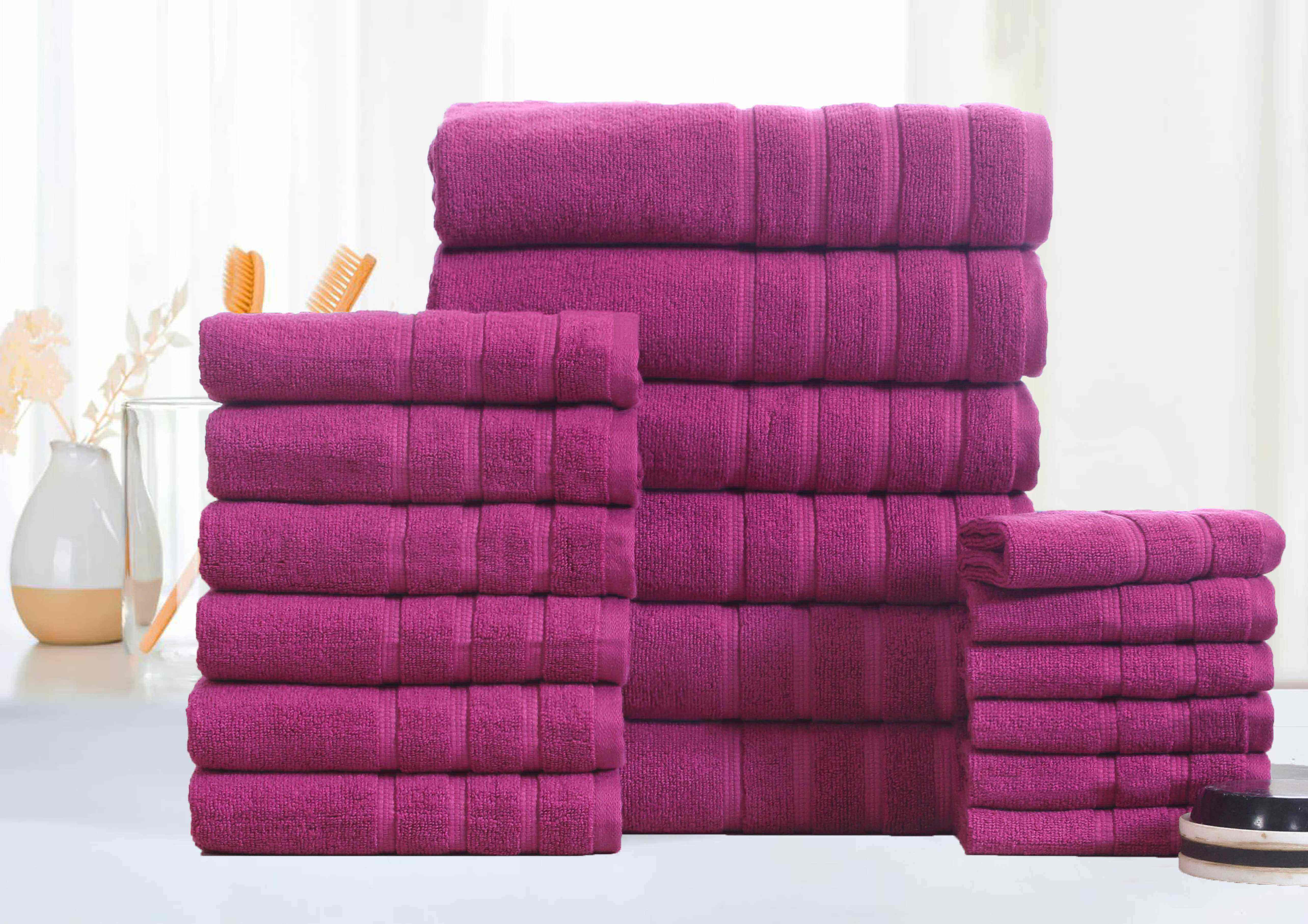 Raspberry Colour of 18 Piece Zero Twist Egyptian Cotton Towel Set