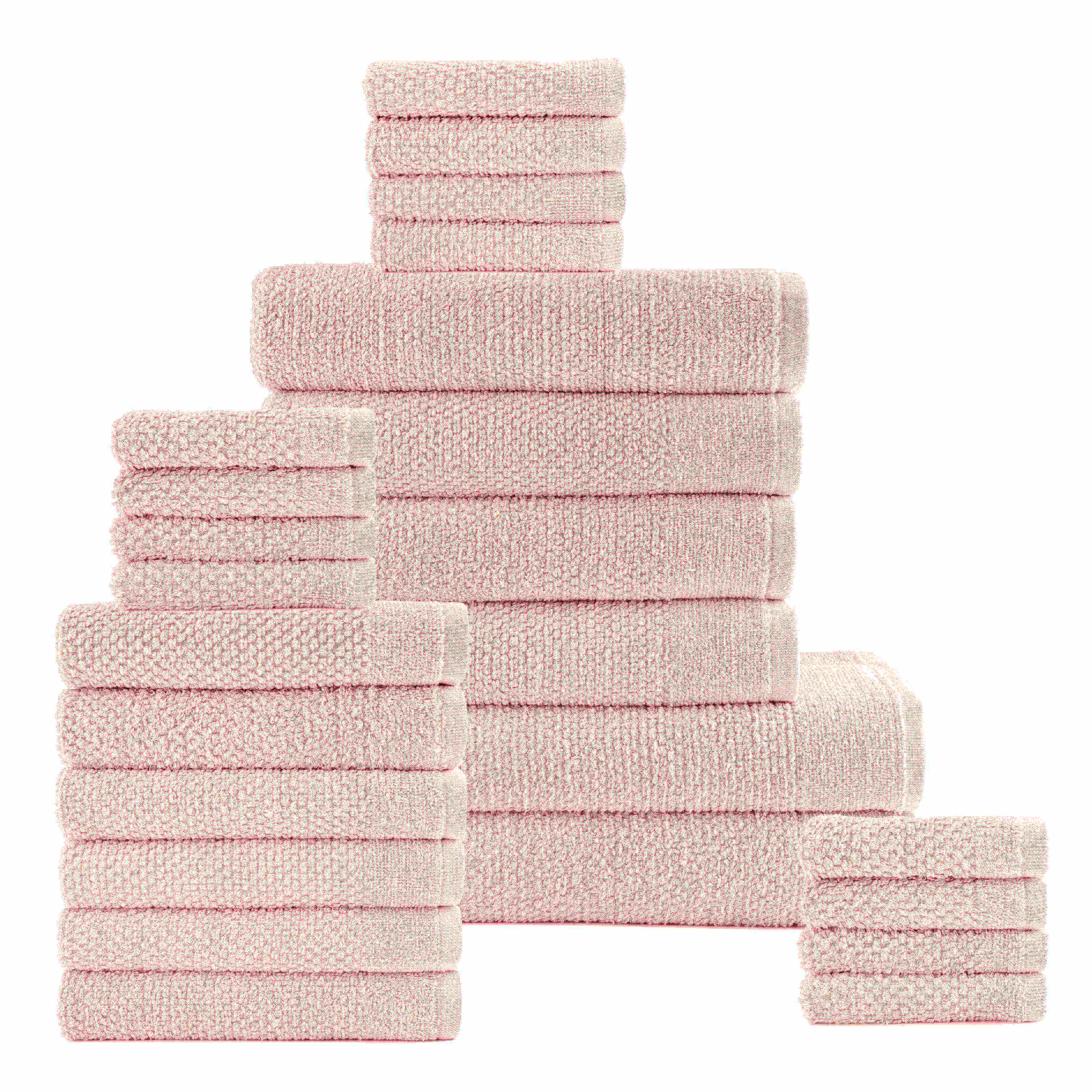 Pink Colour of 24 Piece Popcorn Cotton Bath Towel Set