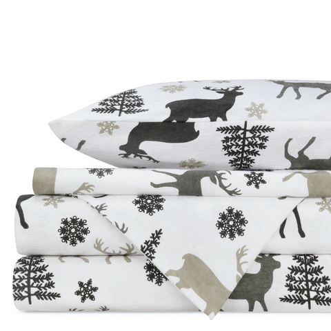 Bibb Home 4 Piece Printed or Solid Heavyweight Flannel Sheet Set