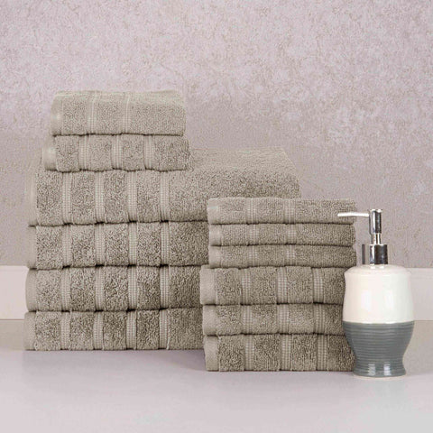 Silver Colour of 12 Piece Zero Twist Egyptian Cotton Towel Set