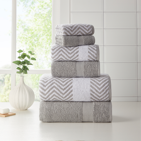 Kathy Ireland 6 Piece Chevron Jacquard Towel Set with Lets Dry