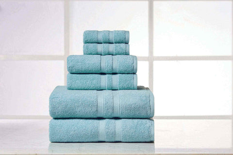Solid Aqua Colour of 6 Piece Egyptian Cotton Towel Set