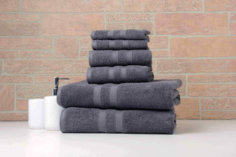 Solid Charcoal Colour of 6 Piece Egyptian Cotton Towel Set