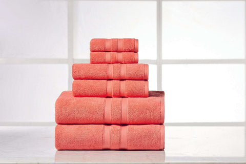 Solid Coral Colour of 6 Piece Egyptian Cotton Towel Set