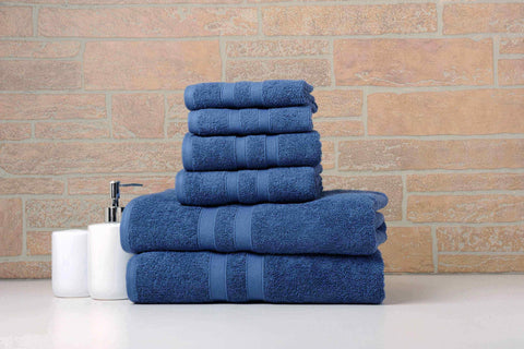 Solid Dark Blue Colour of 6 Piece Egyptian Cotton Towel Set