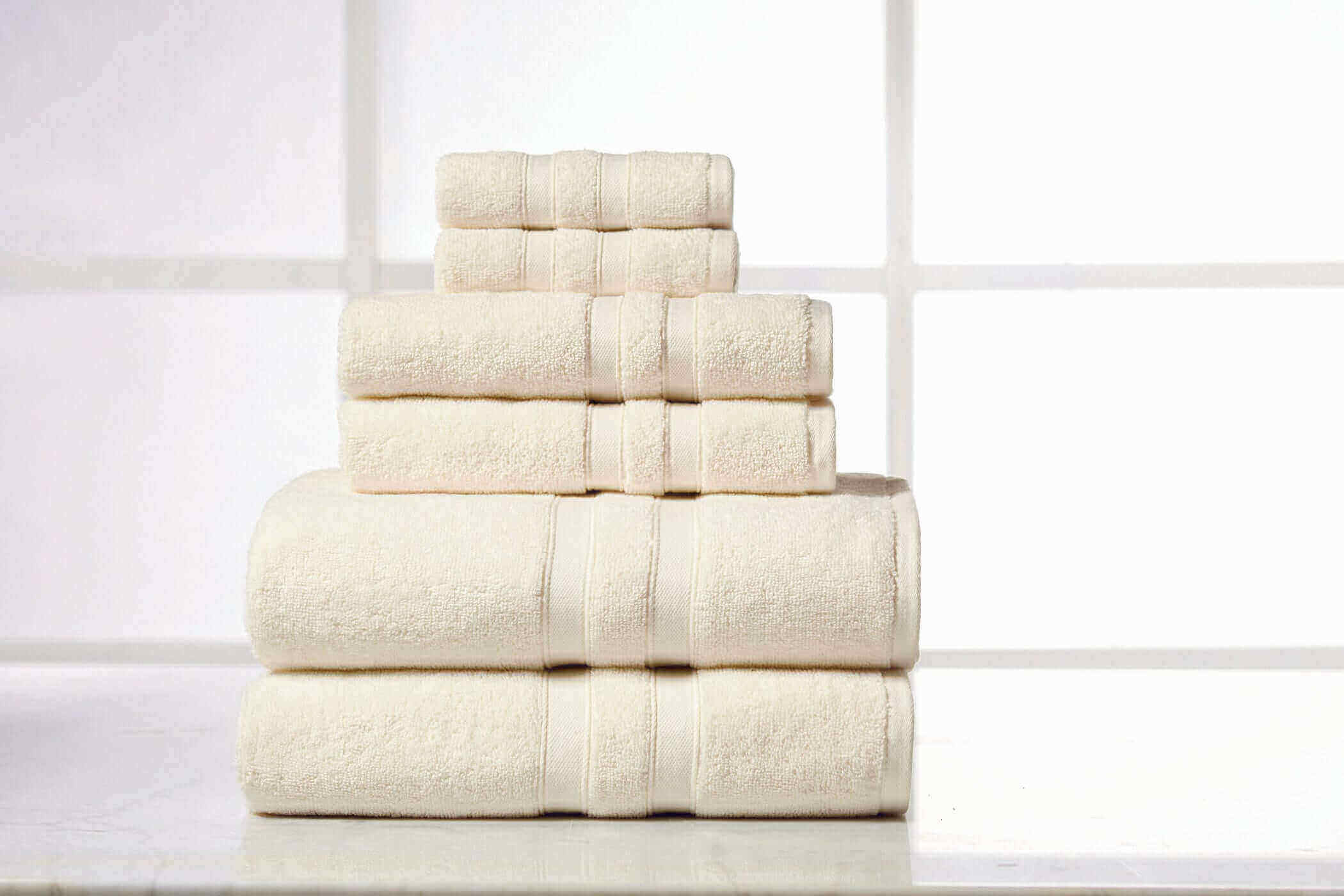 Solid Ivory Colour of 6 Piece Egyptian Cotton Towel Set